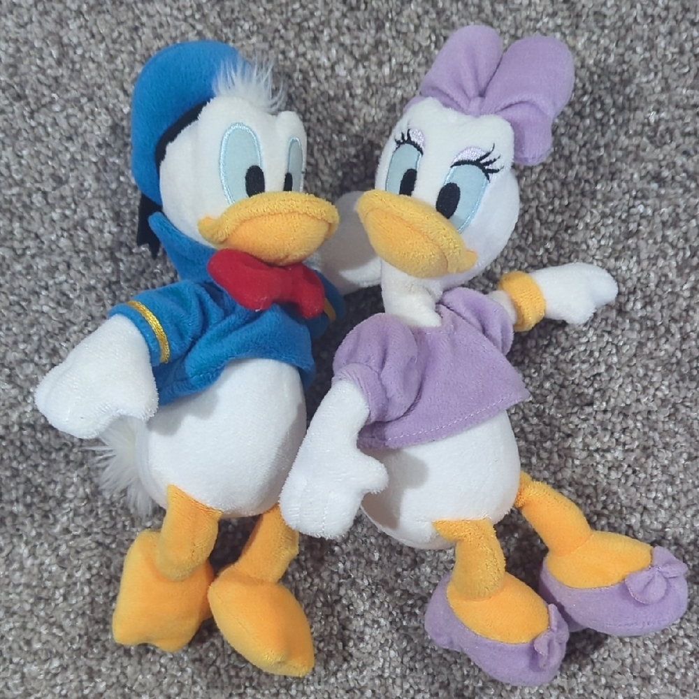 Plush Duck Toy Pair in Blue and Purple